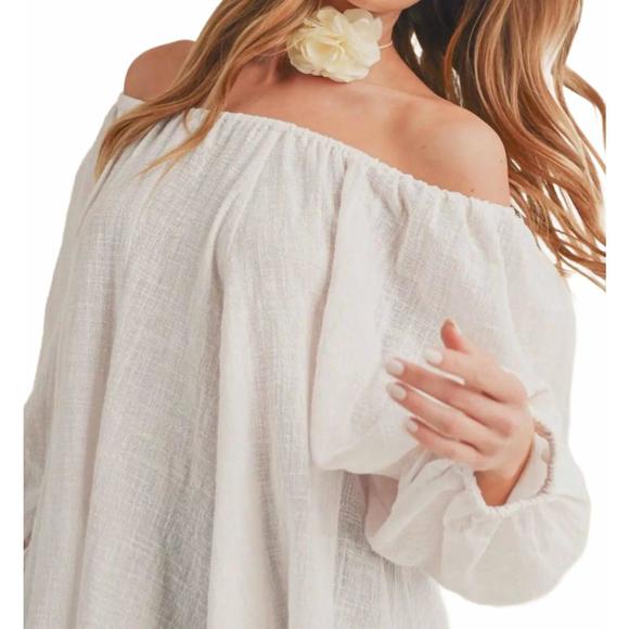 NEW AEMI + CO oversize flowy off shoulder cotton tunic top in white - Picture 3 of 5